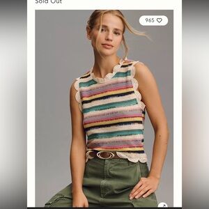Striped Scallop-Edge Knit Tank Top - Multicolor